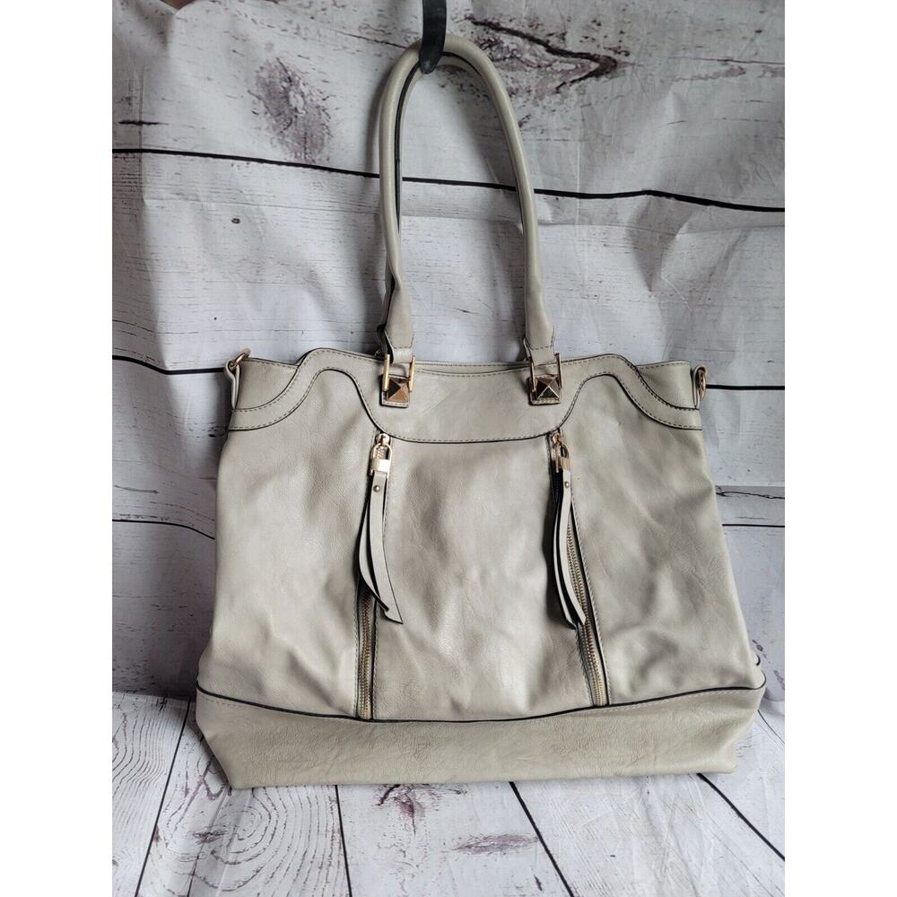 Moda Luxe Light Grayish Color Genuine Leather Hobo Bag Purse Handbag Tote READ